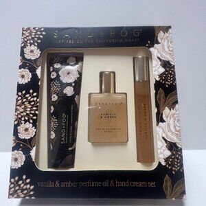 Sand + Fog Vanilla & Amber fragrance Oil Roller & Hand Cream Gift Set New